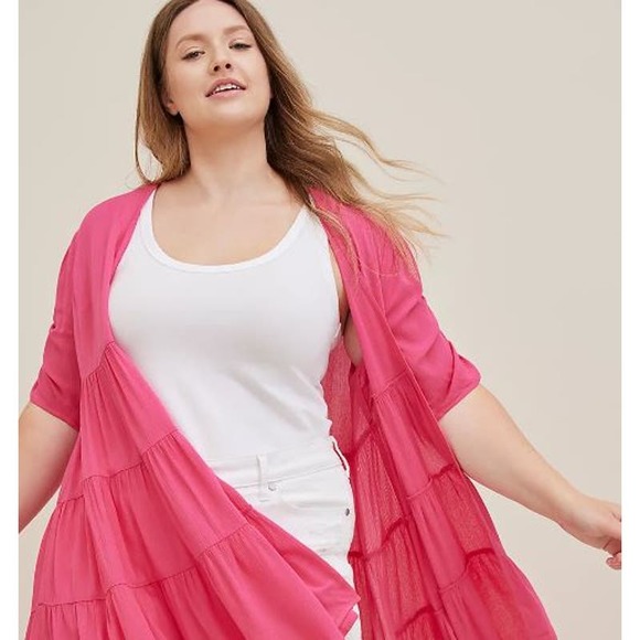 Torrid Swim Cover Up Cardigan Womens 1X 14W 16W Crinkle Gauze Beach Boho Ruffles - Picture 12 of 12